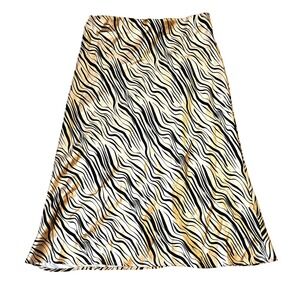 John Paul Richard Zebra Print Midi Skirt Black Tan Gold Elastic Waist Mens M